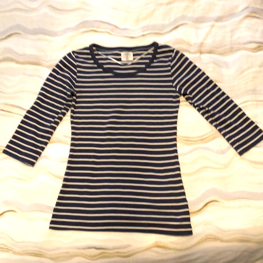 Blue and white stripe 3/4 sleeve T-Shirt
